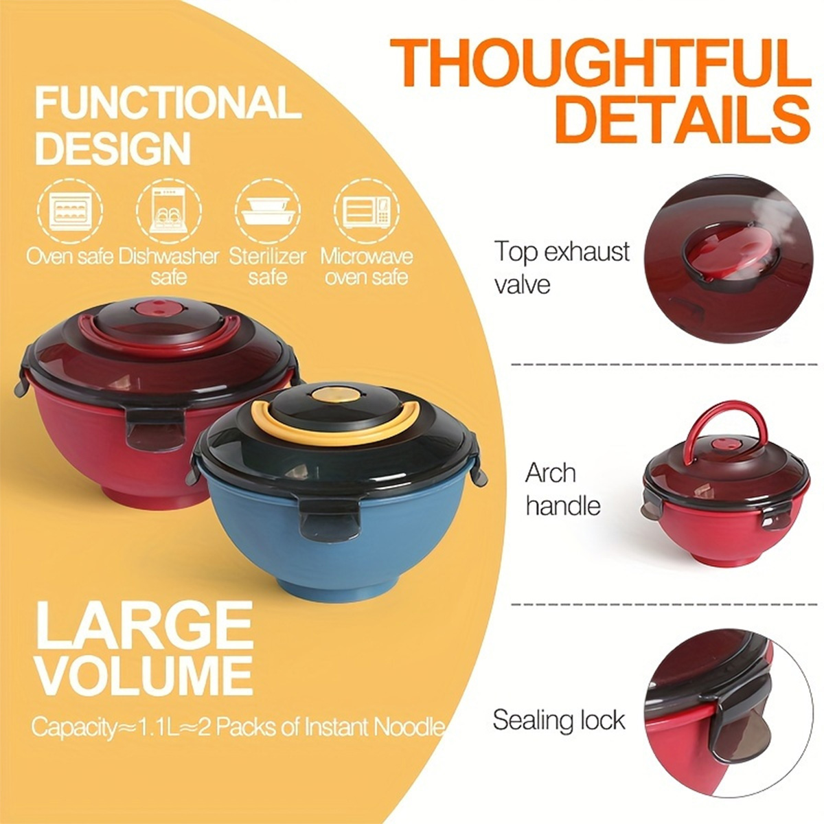 Meal Prep Soup - Portable Salad Noodle Soup Bowl Leak-Proof