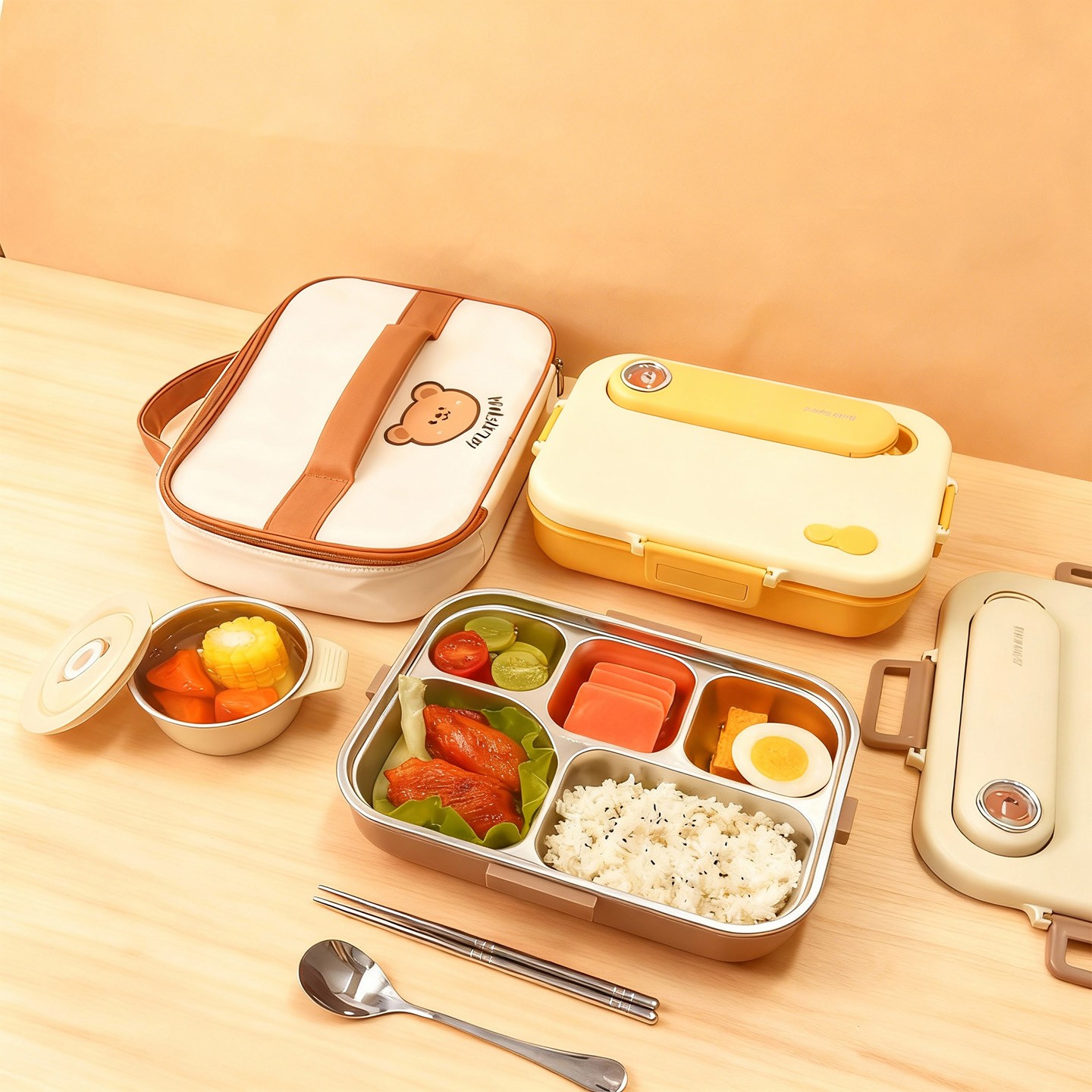 Meal Prep Container - 4/5 Grids Portable Bento Box With