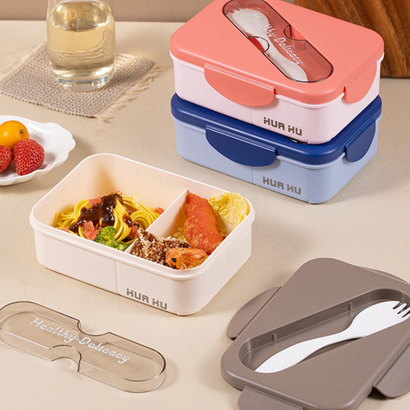 Student Lunch Box With Fork Pl - Meal Prep Microwave ulasan dan harga