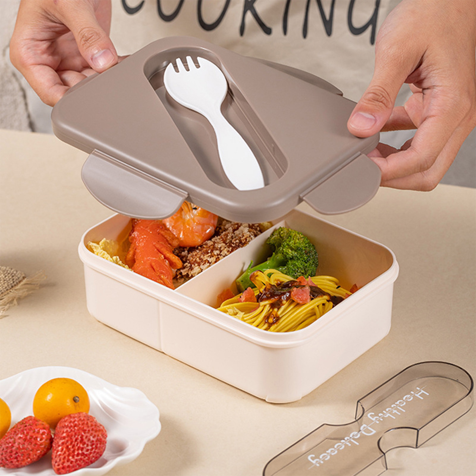 Student Lunch Box With Fork Pl - Meal Prep Microwave ulasan dan harga