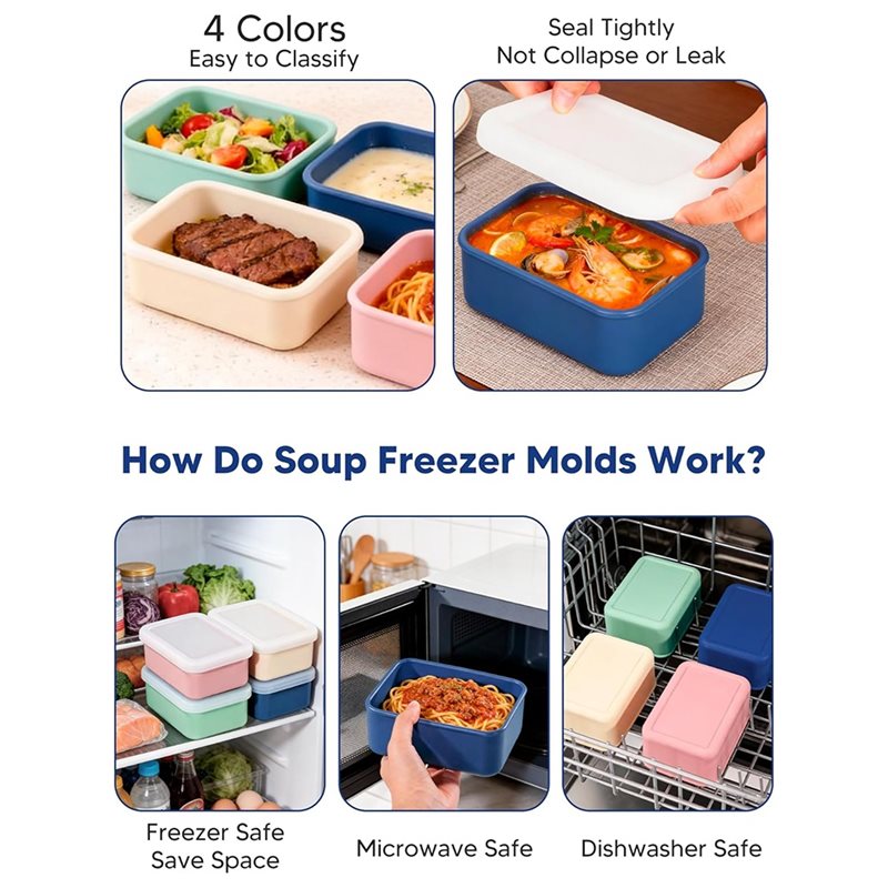 AB33-4-Pack Silicone Freezer M - Meal Prep Container ulasan dan harga